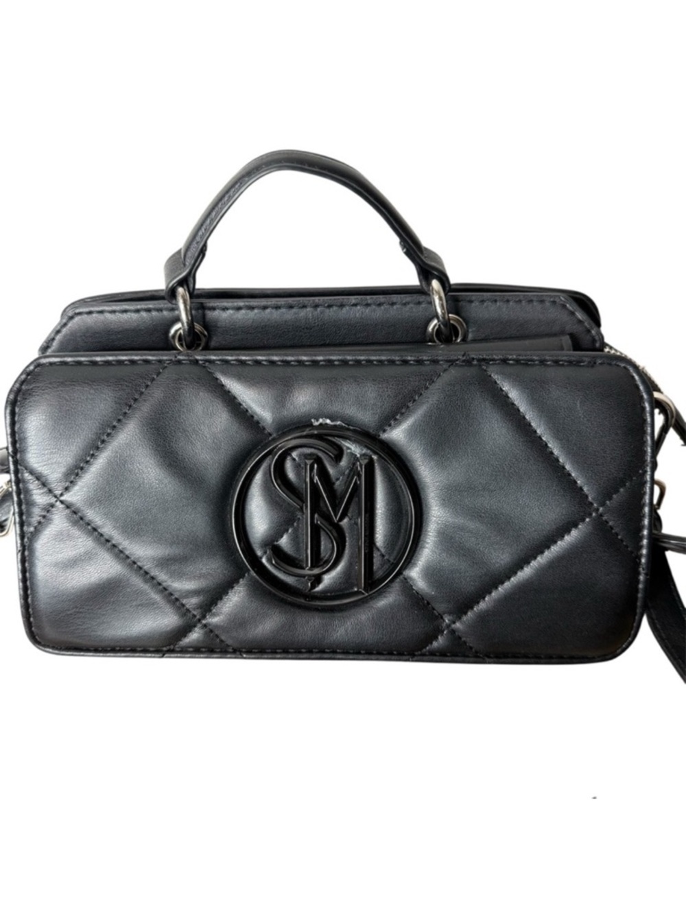 STEVE MADDEN New Black Quilted Bevie Satchel Detach Crossbody Straps East West